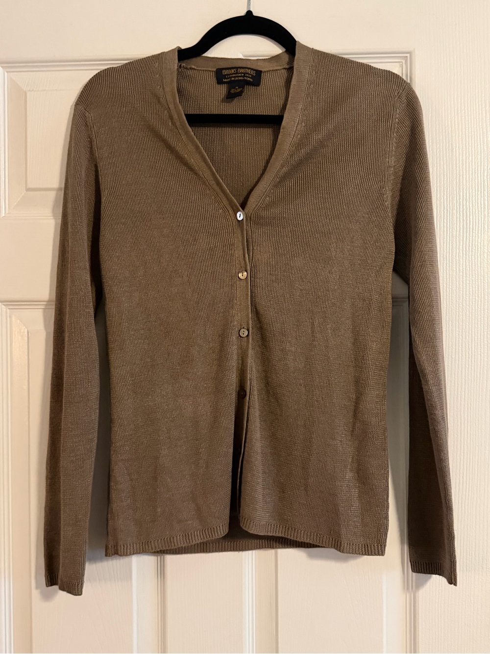 Brooks Brothers Women's Brown Button-Front Lightweight Cardigan 100% Linen